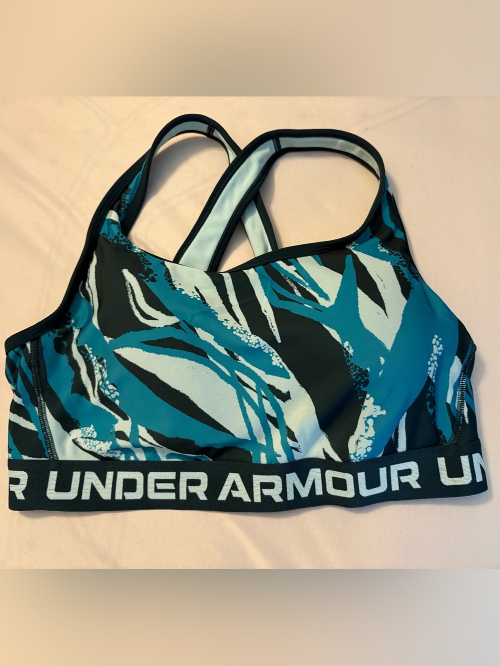 Under Armour Blue Teal Black Patterned Women's Sports Bra